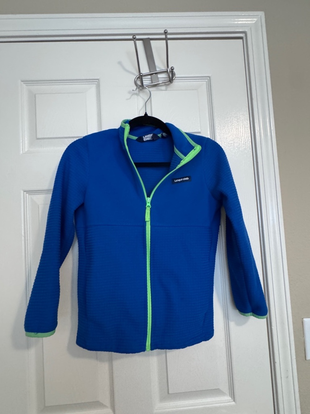 Boys Lands' End Royal Blue Fleece Jacket with Lime Trim Size L